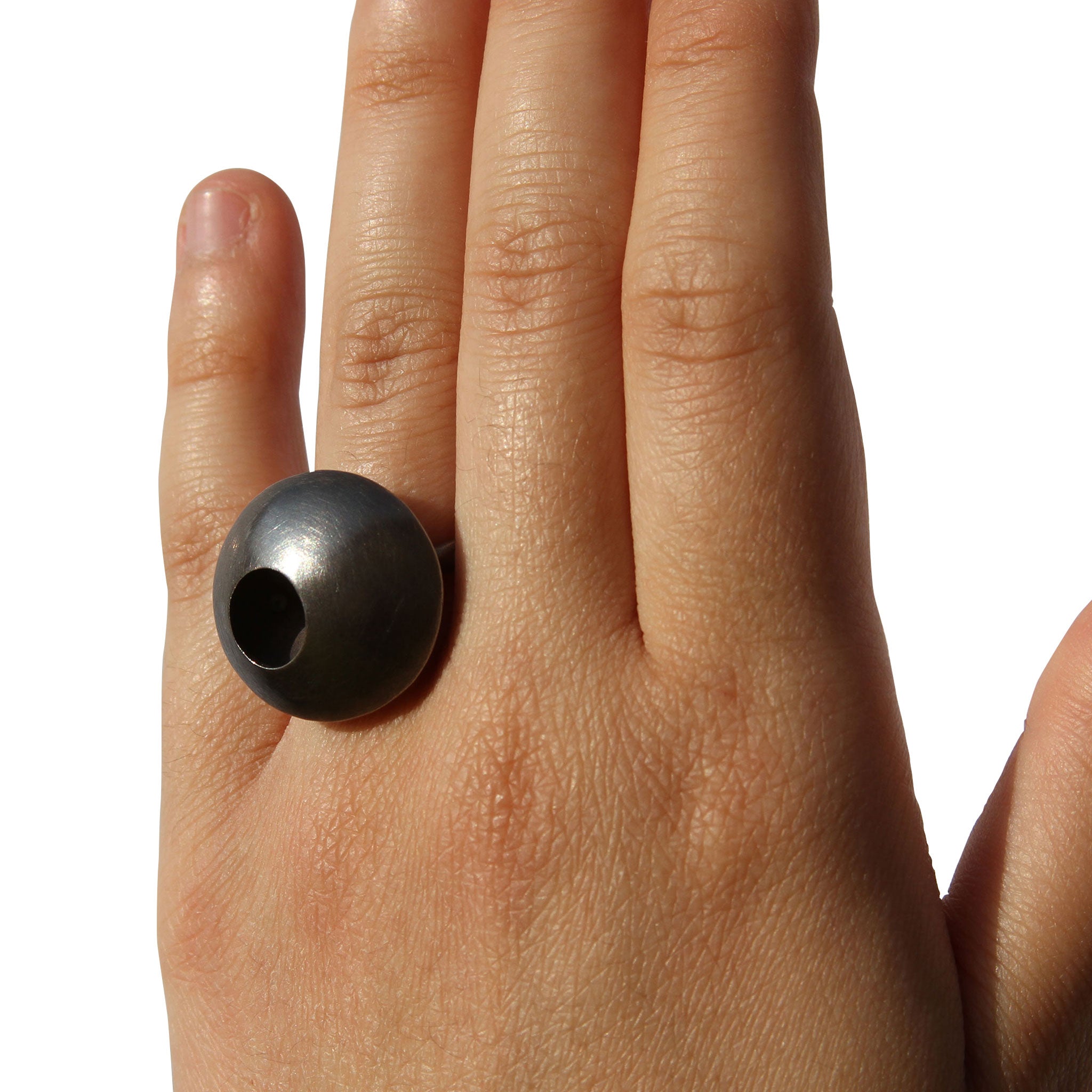 H.n7 Oxidised Sterling Silver Circular Ring